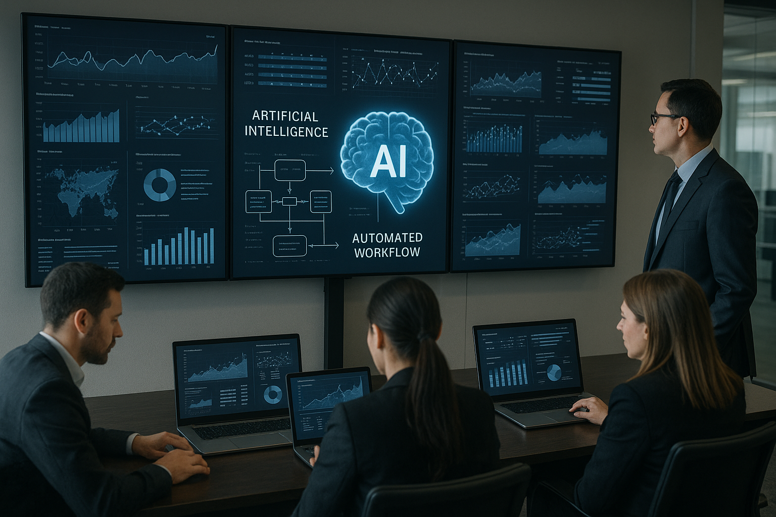 Centro de innovación corporativa con tecnología de inteligencia artificial futurista