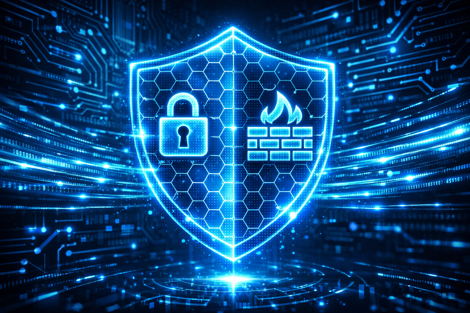 Escudo digital futurista representando la ciberseguridad moderna