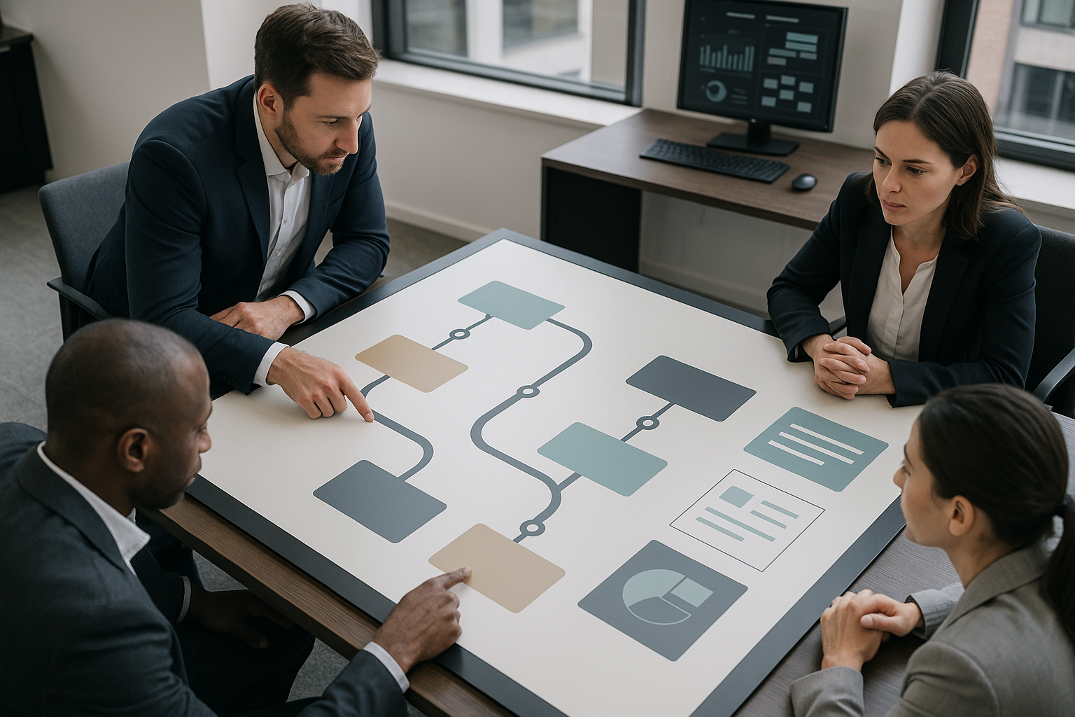 Oficina moderna con planificación estratégica digital y gestión de proyectos tecnológicos