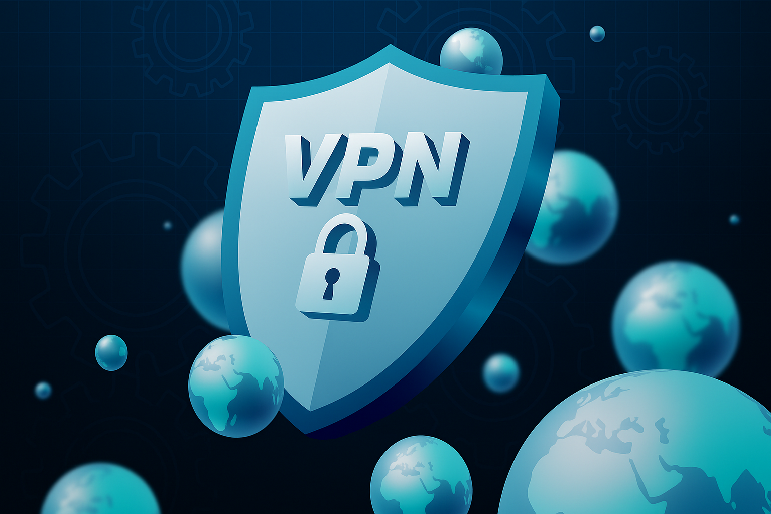 Ilustración de seguridad digital con escudo VPN