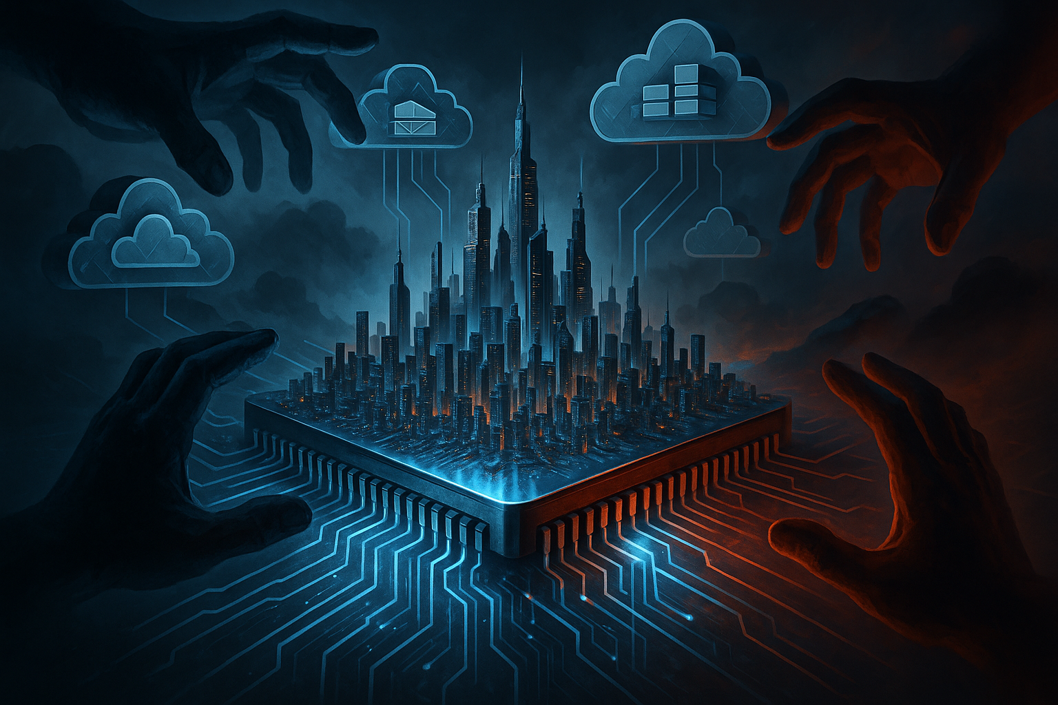 Ilustración futurista de una ciudad digital interconectada