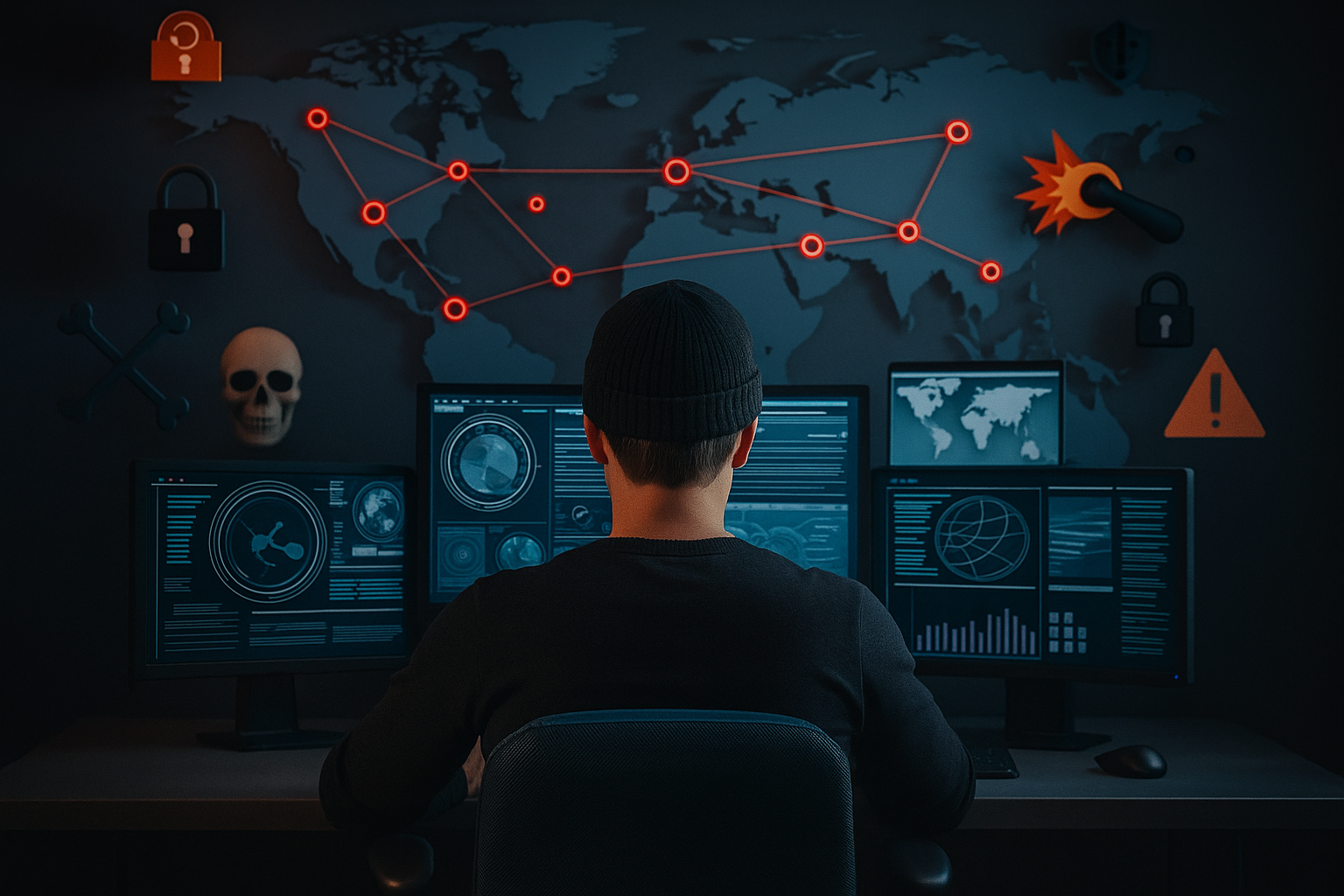 Ilustración realista de un hacker en acción