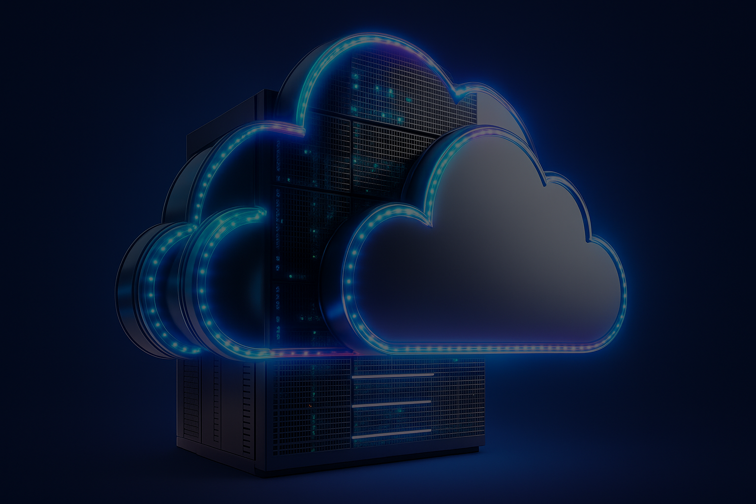 Ilustración de un servidor en la nube con tecnología moderna