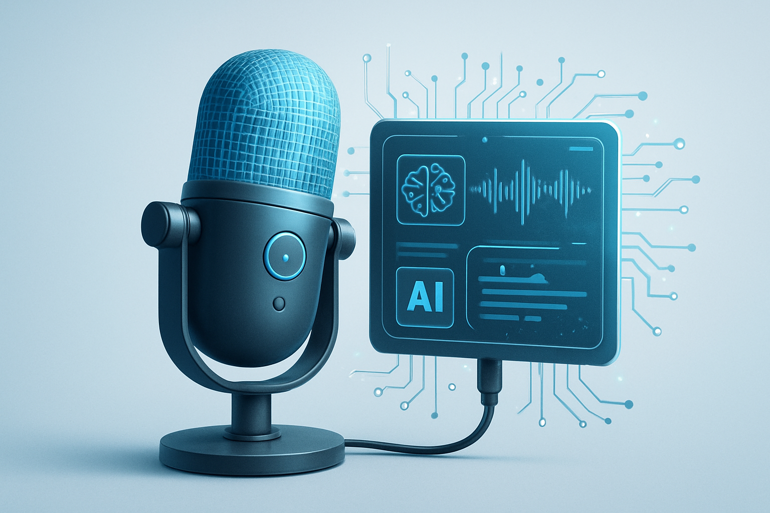 Ilustración futurista de un pódcast generado por inteligencia artificial