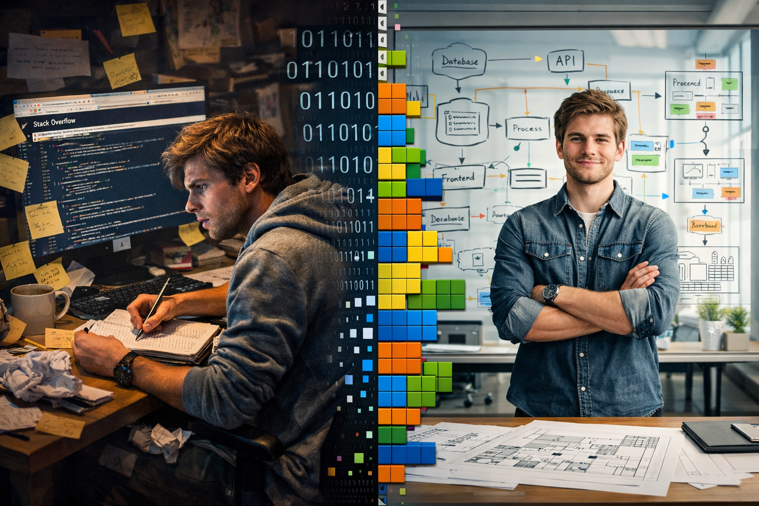 Ilustración: Programar vs pensar como programador, la diferencia clave
