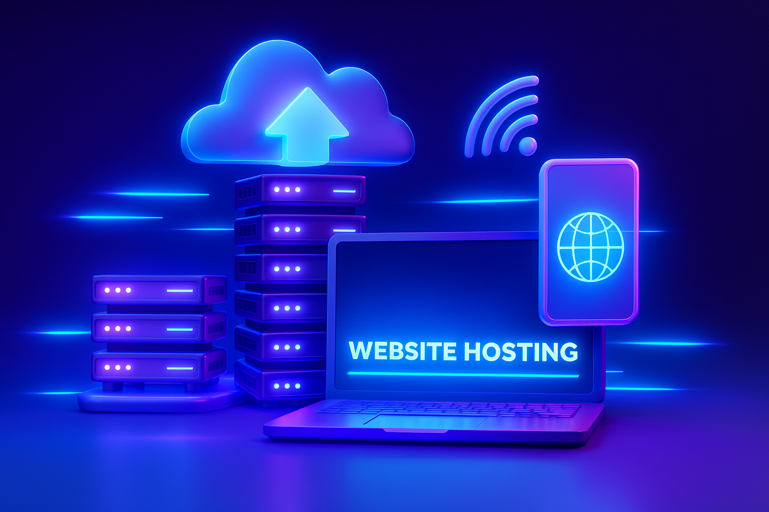 Ilustración futurista de hosting y seguridad digital