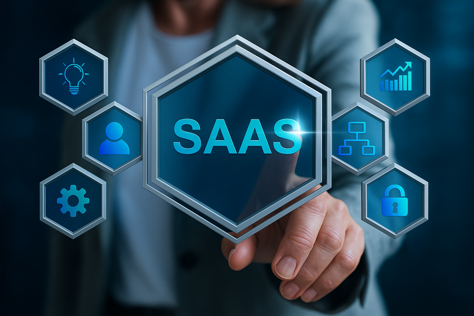Ilustración 3D de tecnología SaaS y software empresarial