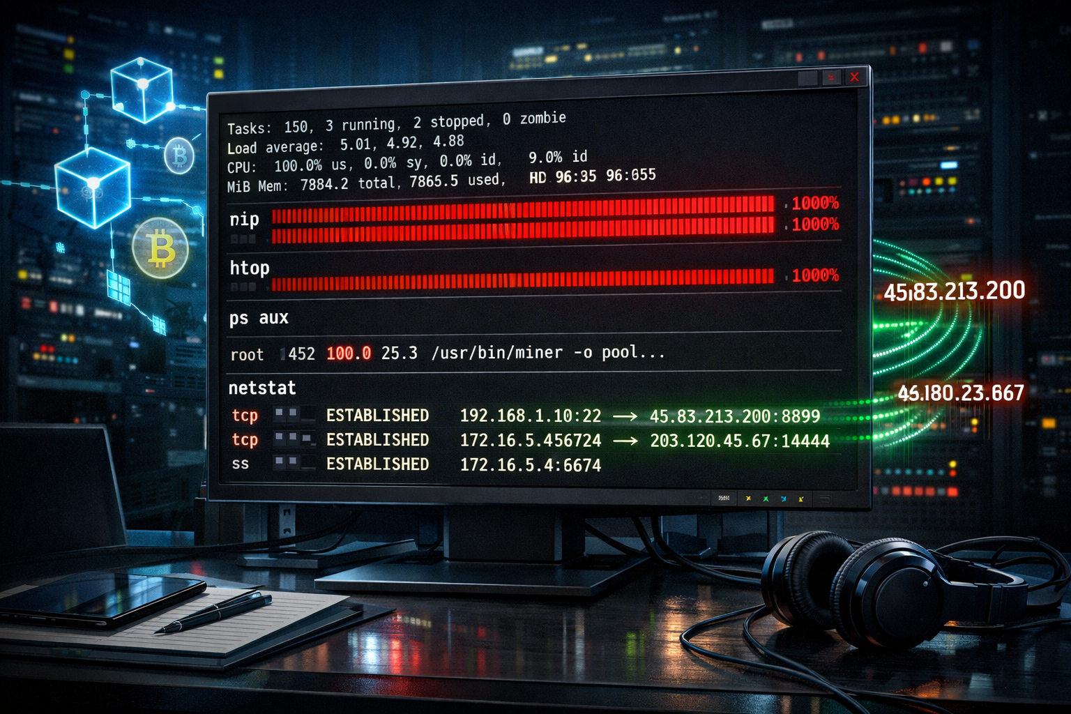 Terminal de Linux con monitoreo de procesos y detección de actividad sospechosa