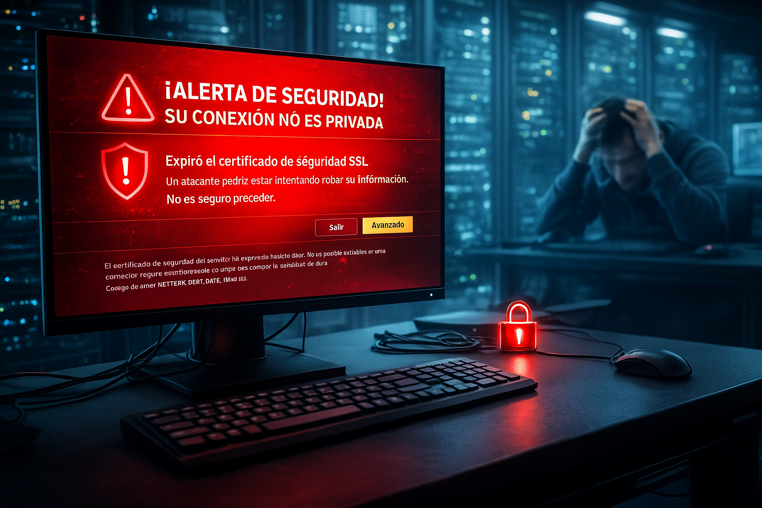 Alerta de seguridad en pantalla por certificado SSL vencido